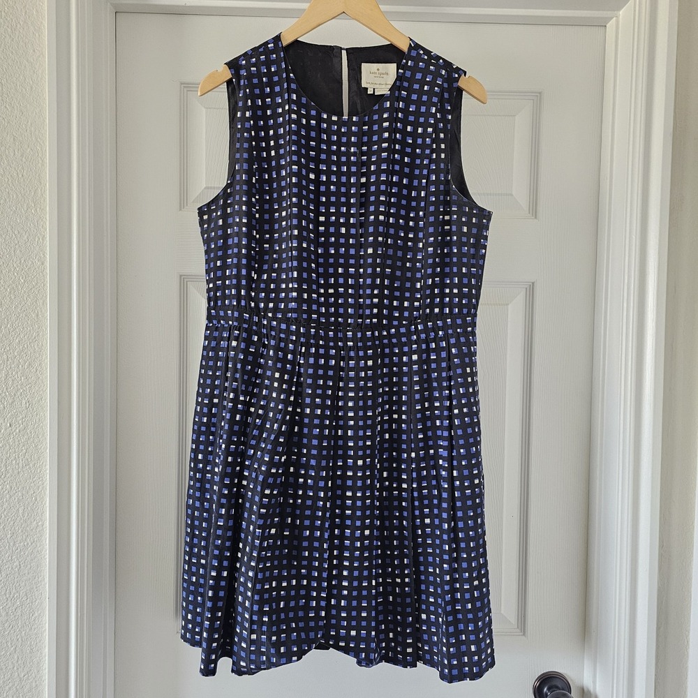 Kate Spade Silk Sz 12 Geometric Skater Dress New York Pleated Fit Flare Dress